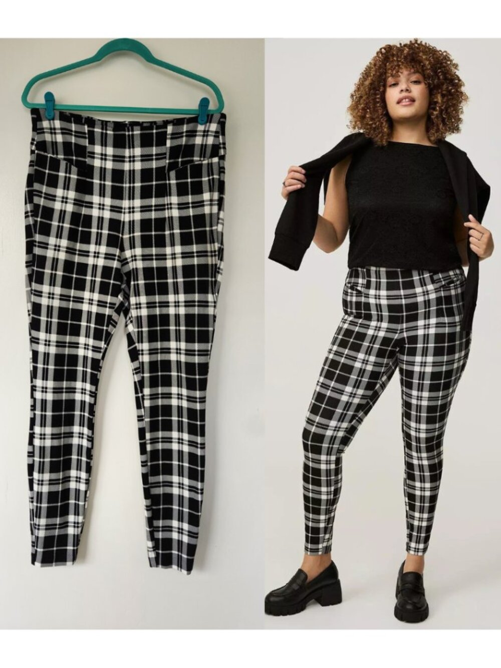 Torrid Studio Ponte Skinny Pant High Rise Size 2 Tall Black White Plaid